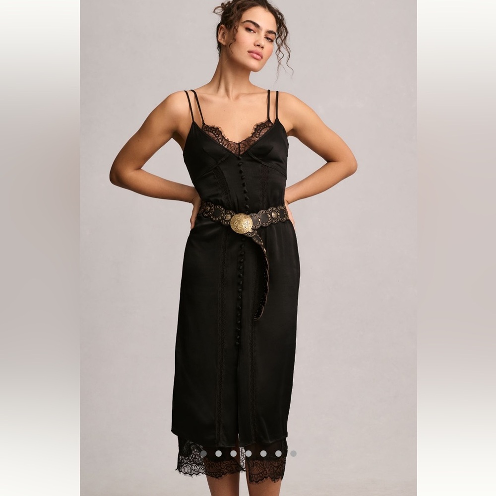 NWT By Anthropologie Lace Button-Front Slip Dress Size 4 Black